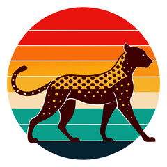 Cheetah Silhouette on Retro Background – Vintage Safari Vector Illustration

