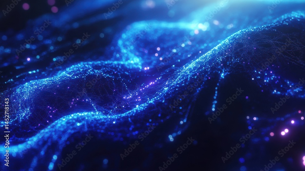 Poster the image showcases an abstract background featuring glowing blue lines and a network of interconnec