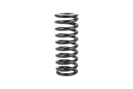 Studio shot of glossy black compression spring isolated against a gray background