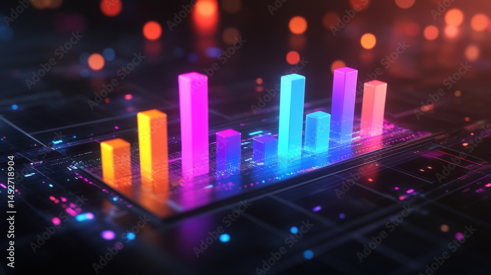 Leinwandbilder a financial dashboard displaying a d bar graph with colorful rising bars, set against a dark backgro