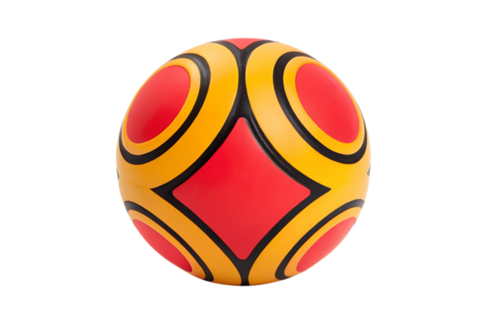 Abstract Sphere with Red and Yellow Geometric Pattern on Gray Background