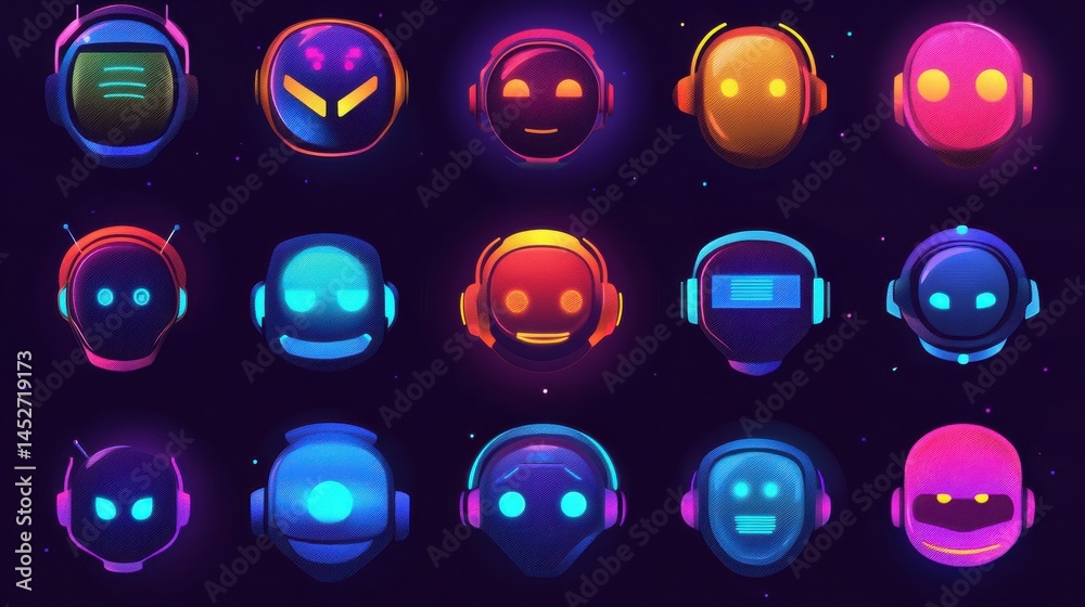Poster chatbot icons set metaphors. information engineering, artificial intelligence, chatbot app developme