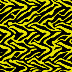 A repeating pattern of bright yellow and black wavy stripes resembling a zebra or tiger print design
