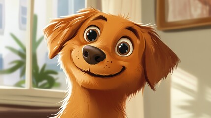 1970s retro cartoon dog adorable cute vintage tv show style illustration happy lovable friendly brown dog closeup portrait childrens storybook character avatar pet animal rescue new family dog puppy