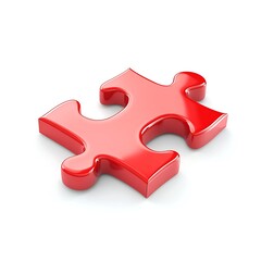 Obraz premium Single red puzzle piece close up view isolated on white background