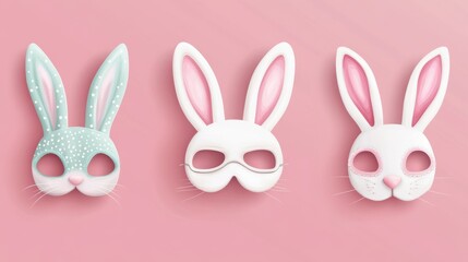 Obraz premium Bunny ears mask. Easter rabbit costume photo booth isolated vector set. Illustration of easter rabbit ear costume headband illustration
