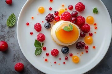 Beautiful and delicious breakfast with Belgian waffles. Decorated with berries, nuts, cream, yogurt. On a beautiful calm background.