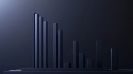 Obraz premium A modern D bar graph displaying financial performance with rising and falling bars, set against a professional blue and gray background.