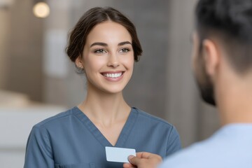 Obraz premium Medical Staff Receiving Card Patient Reception