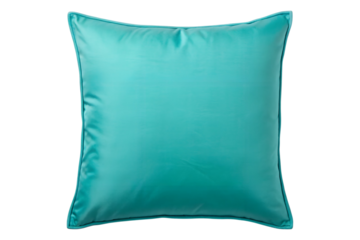 Elegant turquoise square pillow with a subtle sheen and piped edges