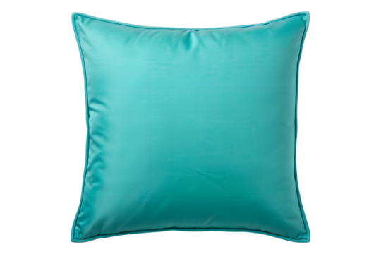 Elegant turquoise square pillow with a subtle sheen and piped edges
