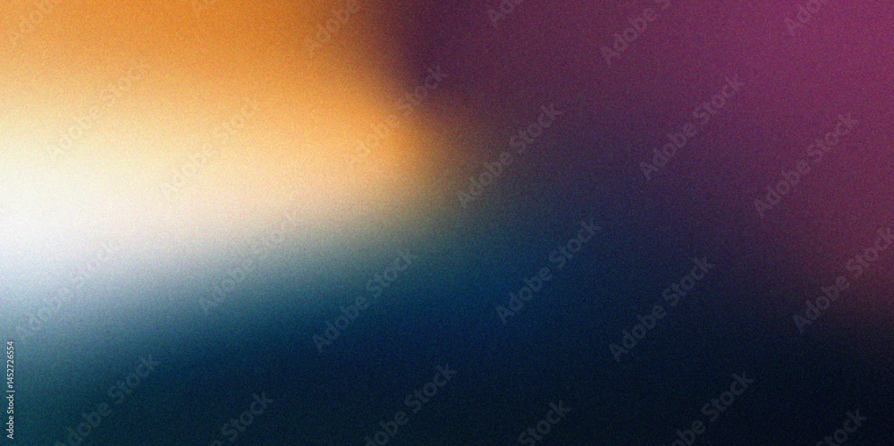 Poster Digital grainy gradient with a colorful soft noise effect. Vintage Grunge Texture Pattern in blue, purple, orange Tones for Artful Wallpaper. Gradient blur, noise, grain, texture abstract background.	