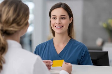 Woman in Scrub at Reception Desk