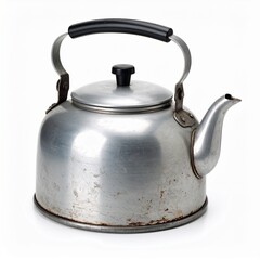 Old retro kettle over white background