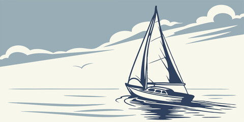 Sailing Yacht at Sea: A sailboat glides serenely across a calm sea under a serene sky, evoking a sense of peace and adventure.
