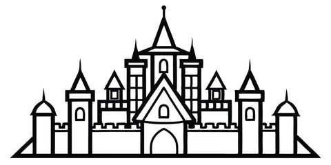 Obraz premium Castle Silhouette: A regal and detailed silhouette of a majestic castle, evoking a sense of history, fantasy, and architectural grandeur.