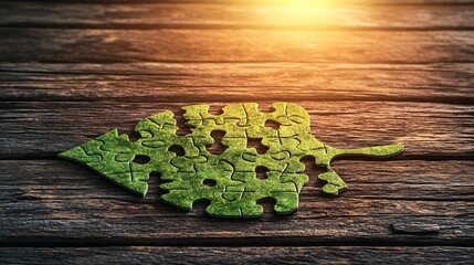 leaf Concept Puzzle pieces forming a green