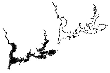 Lake El Atazar reservoir (Kingdom of Spain) map vector illustration, scribble sketch El Atazar Dam map