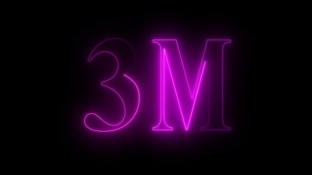 Neon 3m million neon glowing text animation 3M text animation on black background.