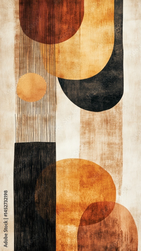 Poster this artwork displays japandi aesthetics with harmonious lines and geometric shapes in warm earth to