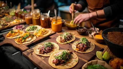 Street food vendor serving plant-based tacos with local organic ingredients