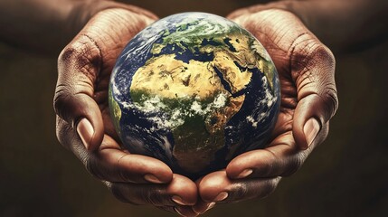 Concept image Earth held gently in cupped hands