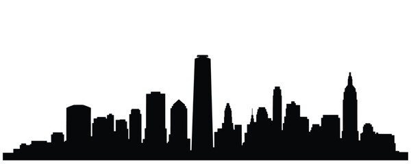 Obraz premium Black Silhouette of a Modern City Skyline Isolated on White Background.