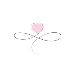 One continuous drawing of elegant heart and color shape love sign. Thin flourish and romantic symbols in simple linear style. Continuous line vector illustration.