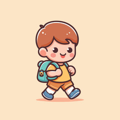 vector of little boy wearing a bag cutely