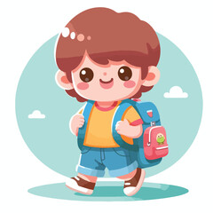 vector of little boy wearing a bag cutely