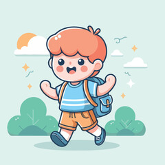 vector of little boy wearing a bag cutely