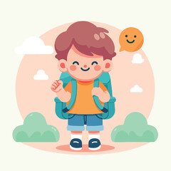 vector of little boy wearing a bag cutely