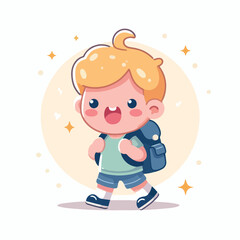 vector of little boy wearing a bag cutely