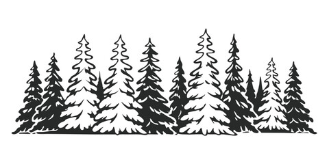 Obraz premium Forest Silhouette: Majestic silhouette of pine trees against a serene backdrop, depicting the grandeur and stillness of nature.