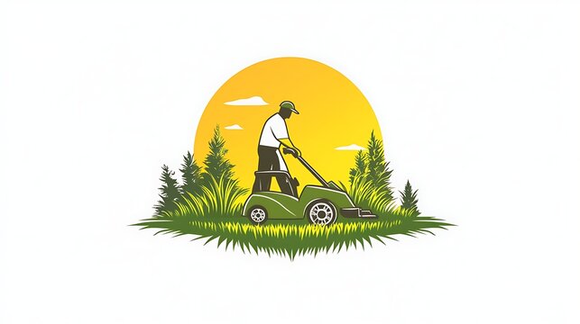 green lawn mower man mowing grass clip art preview