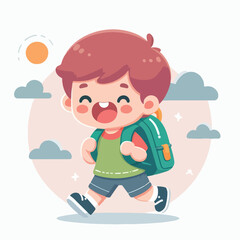 vector of little boy wearing a bag cutely