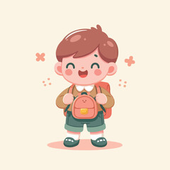 vector of little boy wearing a bag cutely