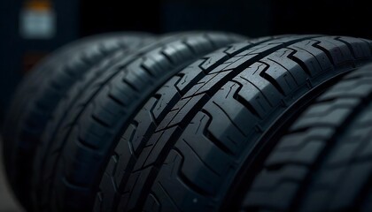 Stacked car tires, dark in color with a textured surface, A pile of used car tires stacked together- creating a textured pattern with a monochromatic color scheme, created with generative ai