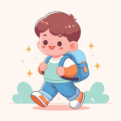 vector of little boy wearing a bag cutely