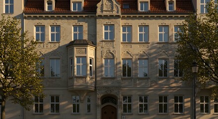 Obraz premium Old Building Facade with Windows and Trees