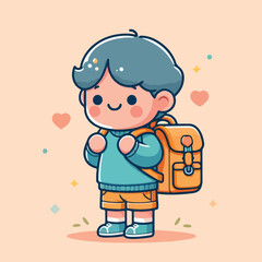 vector of little boy wearing a bag cutely