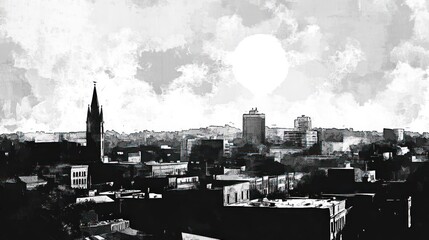 Obraz premium Monotone Cityscape: A Black and White Urban Panorama