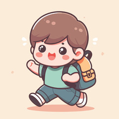 vector of little boy wearing a bag cutely