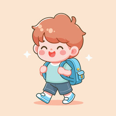 vector of little boy wearing a bag cutely