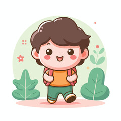 vector of little boy wearing a bag cutely