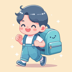 vector of little boy wearing a bag cutely