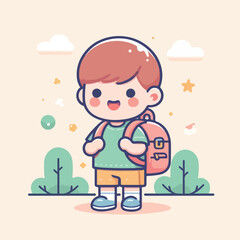 vector of little boy wearing a bag cutely