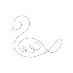 Swan one line continuous design. One line hand draw on white background.