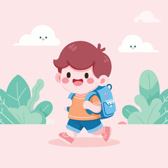 vector of little boy wearing a bag cutely