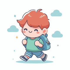 vector of little boy wearing a bag cutely